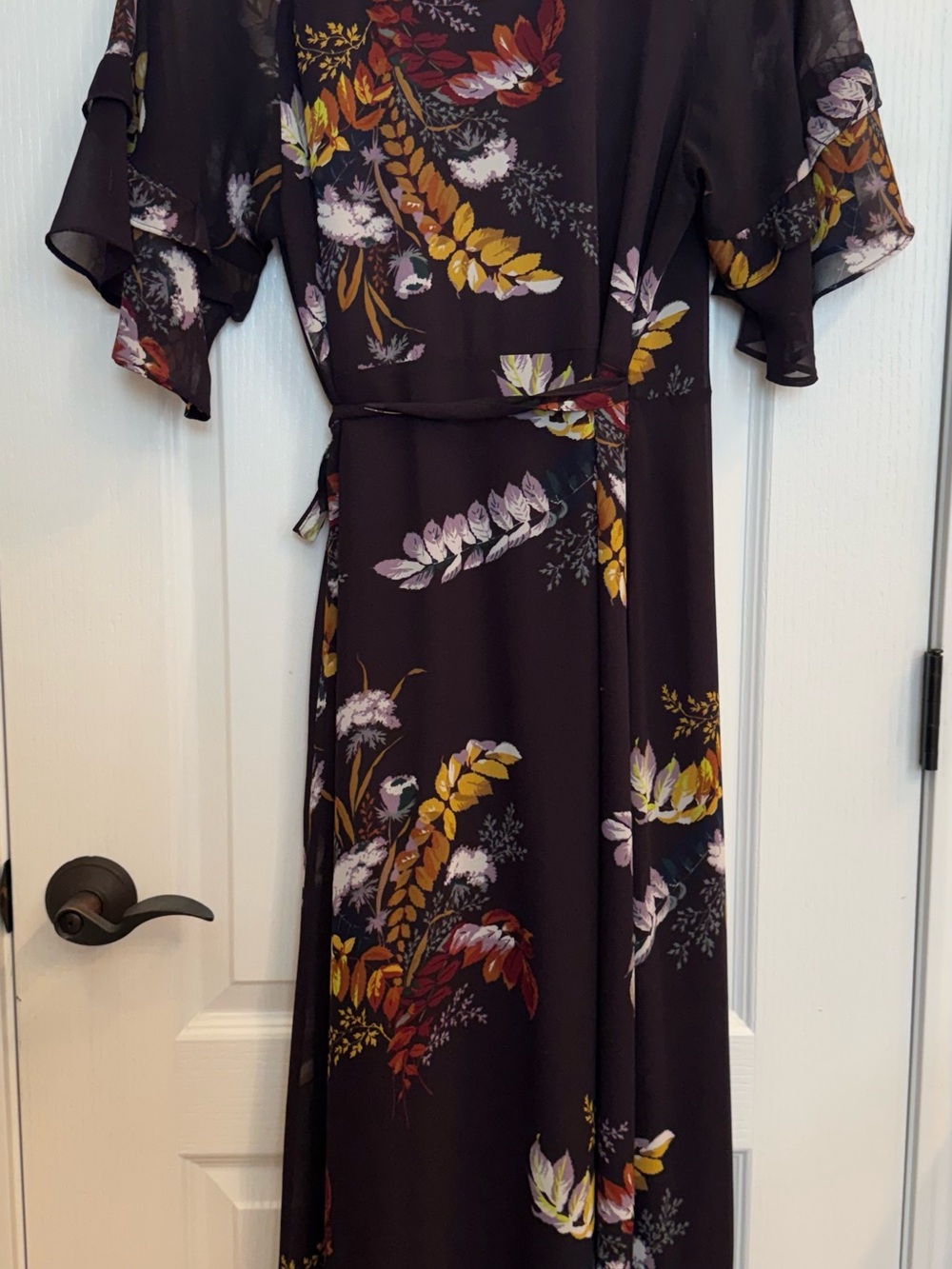 Madewell Plum Floral Wrap Maxi Dress with Mustard & Lilac Accents